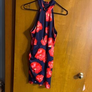 Strapless Floral Dress - Red and Blue
